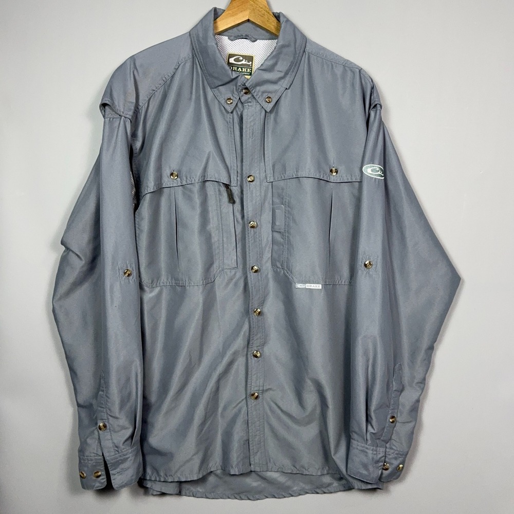 Drake Waterfowl Systems Fishing Shirt Mens Size Large Vented Grey Gorpcore